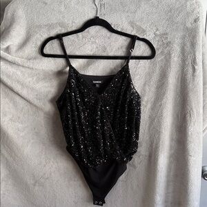 Express Black Sequin Top and wide leg pants